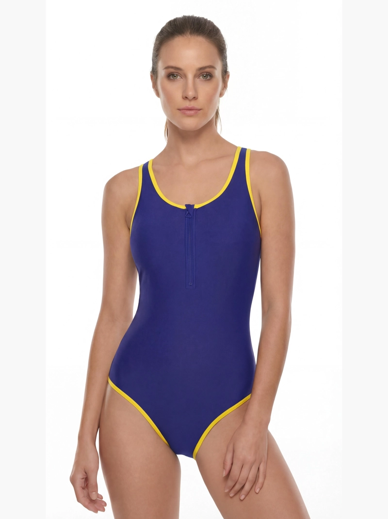 TRAJE DE BAÑO MUJER NATACION CON CIERRE AMARILLO - 1