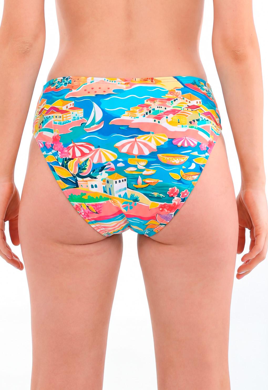BIKINI CLASICO COSTADOS DRAPEADOS ESTAMPADO TURQUESA - 2