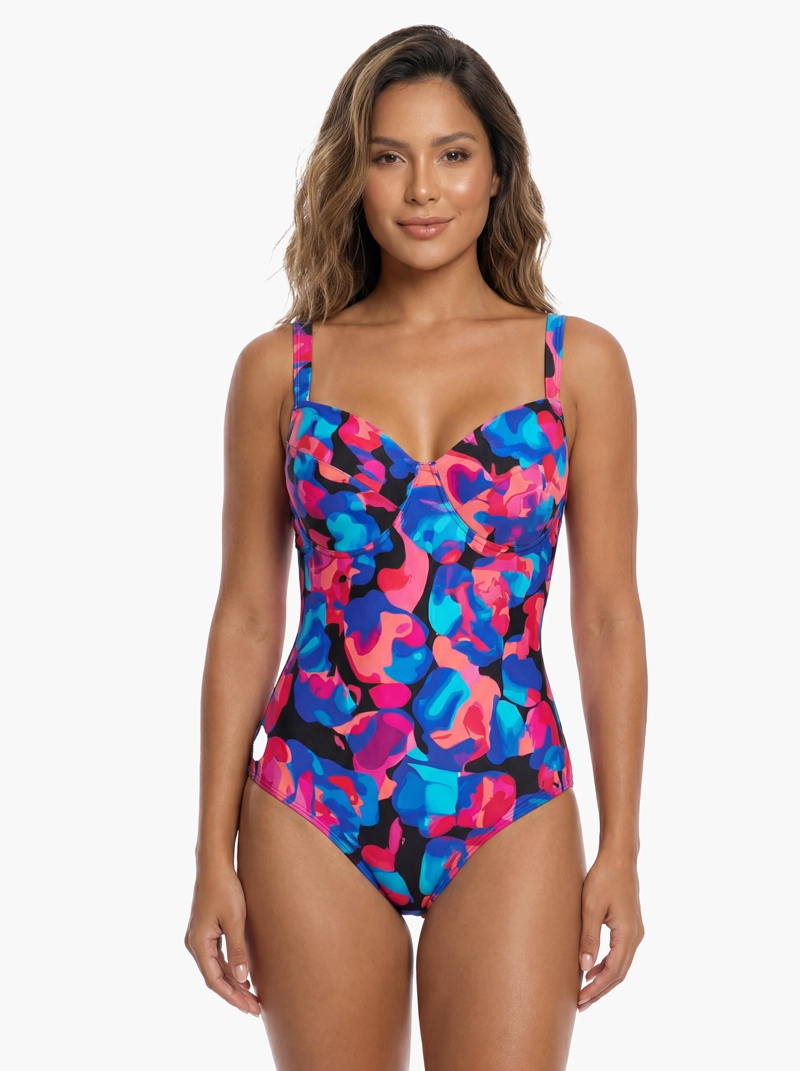 TRAJE DE BAÑO REDUCTOR COPA DOBLE D ESTAMPADO NEGRO - 1