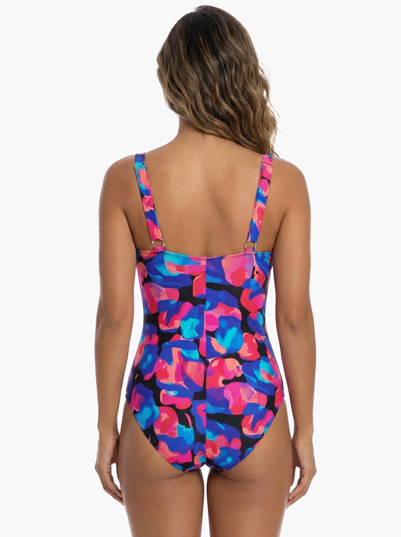 TRAJE DE BAÑO REDUCTOR COPA DOBLE D ESTAMPADO NEGRO - 2
