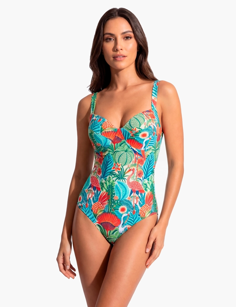 TRAJE DE BAÑO REDUCTOR COPA DOBLE D ESTAMPADO VERDE - 1