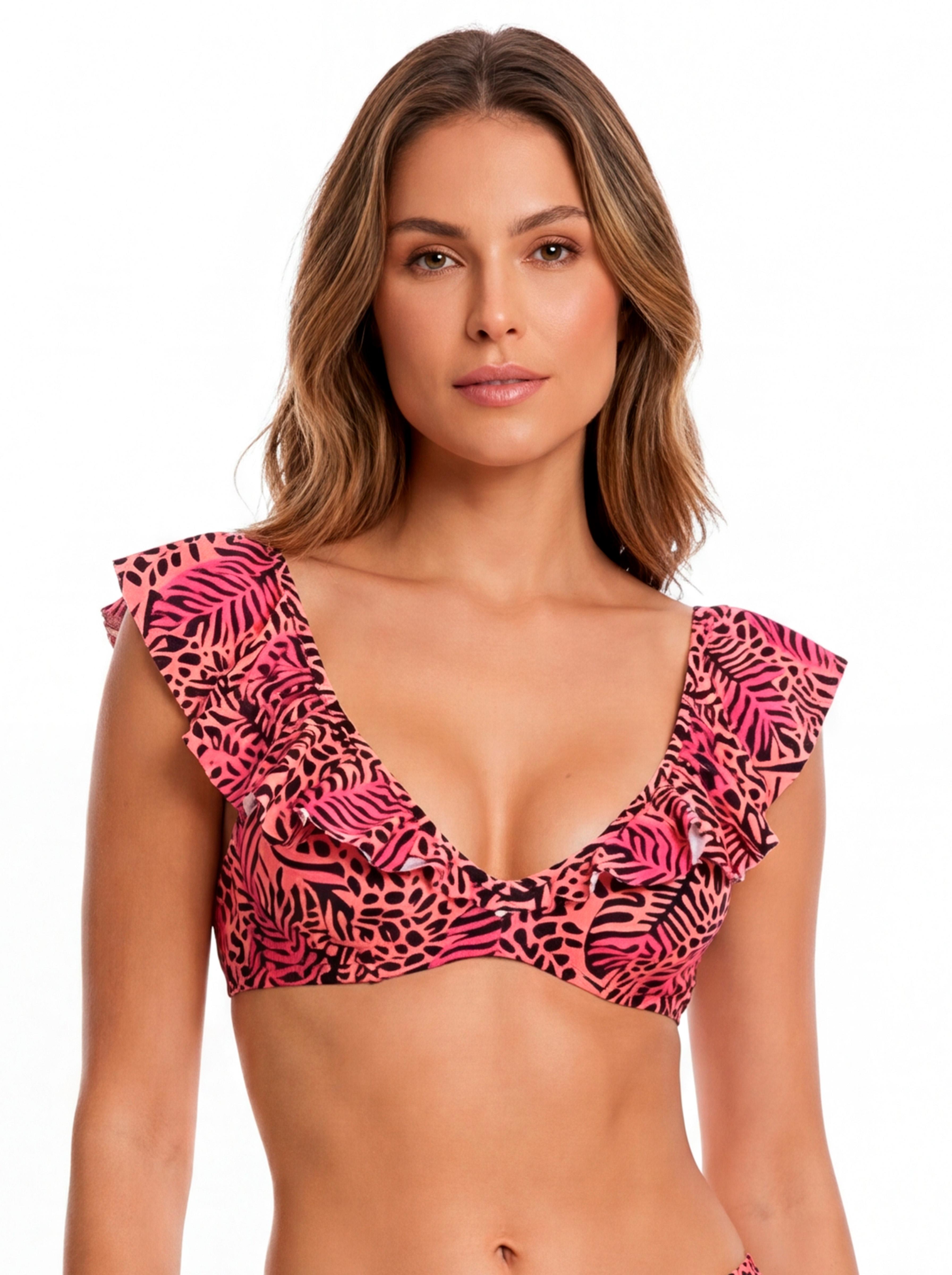 BIKINI TRIANGULO CON VUELOS ESTAMPADO NEGRO - 1