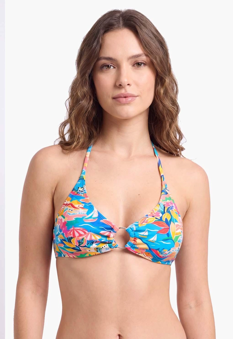 BIKINI TRIANGULO ARGOLLA CENTRAL ESTAMPADO TURQUESA - 1