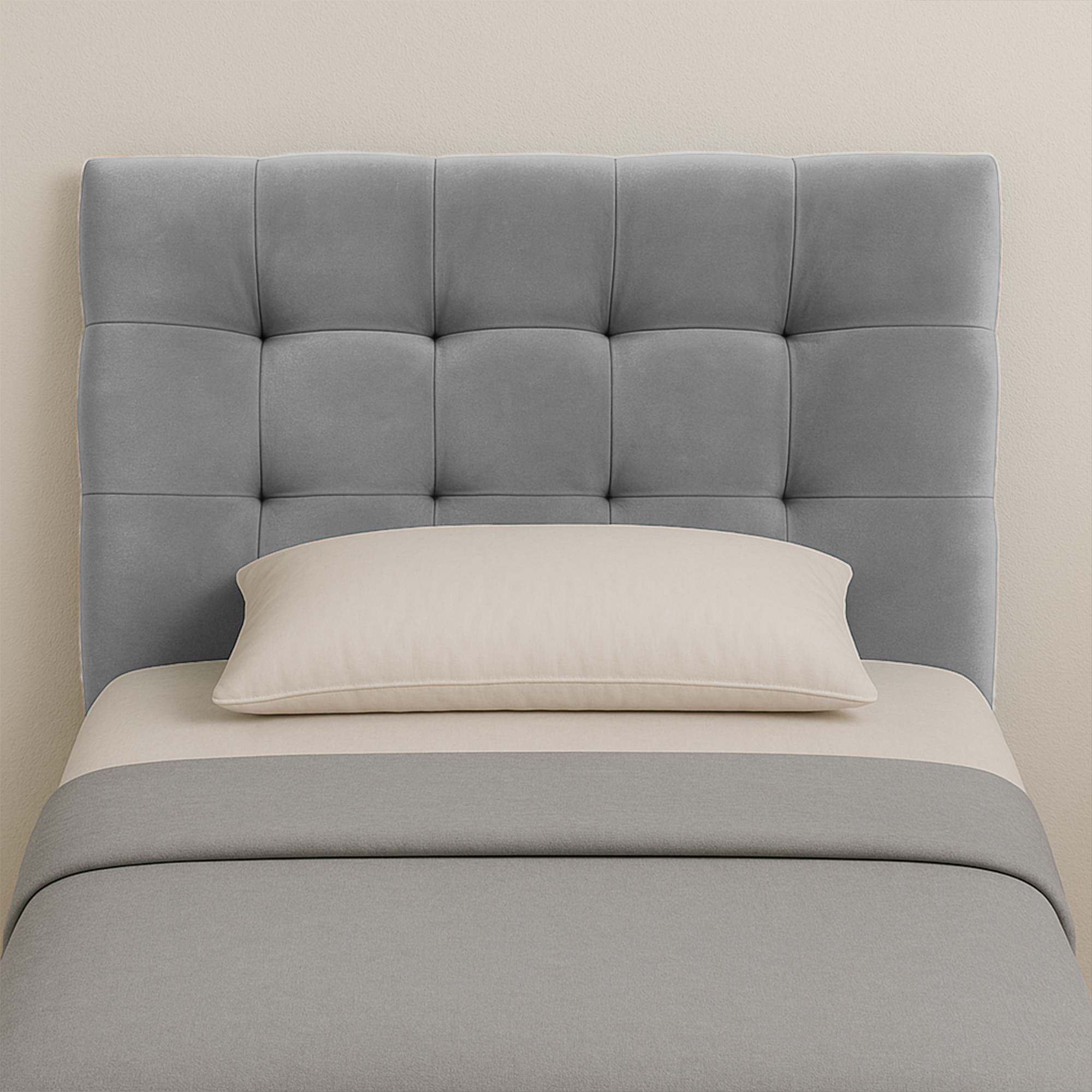RESPALDO MUEBLES BARCELONA CAMA VALENCIA 1 PLAZA FELPA GRIS - 1