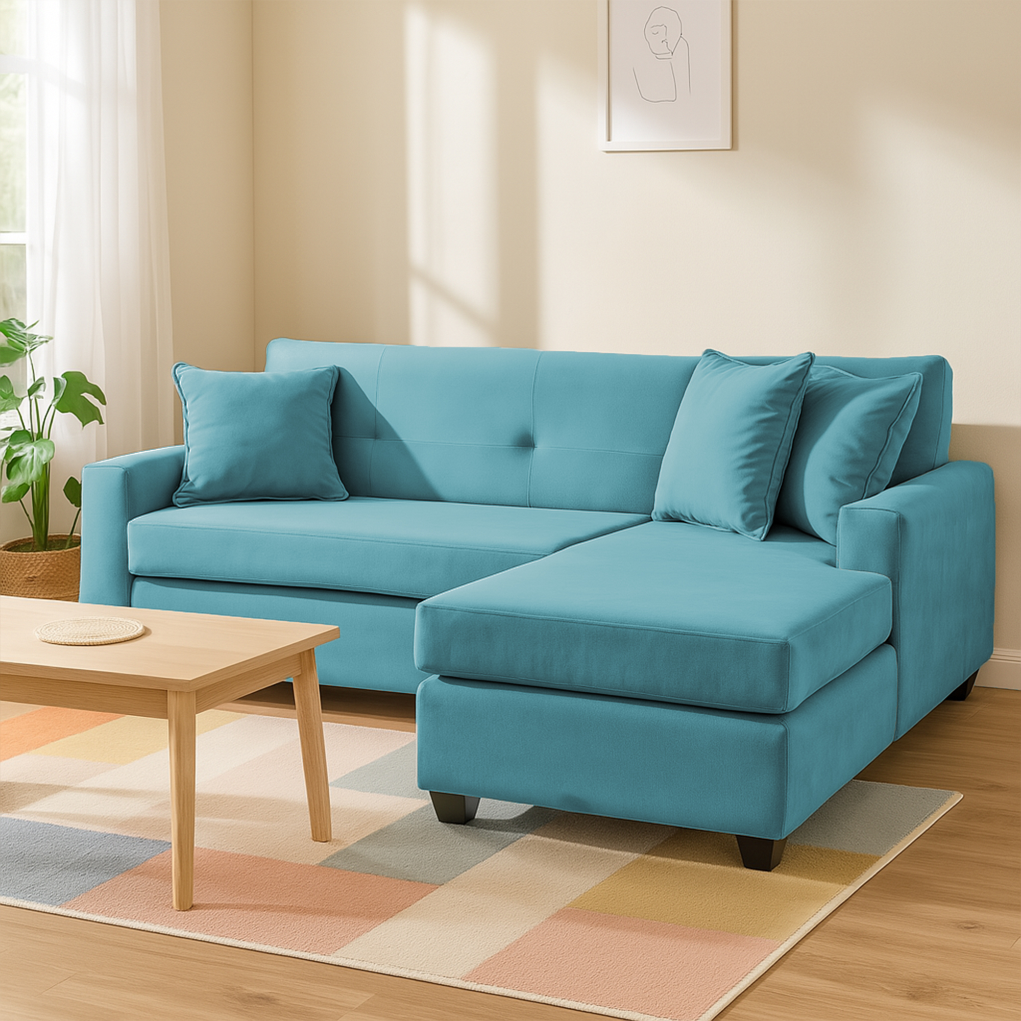 SOFA L INTERCAMBIABLE NEW SEVILLA FELPA TURQUESA - 1