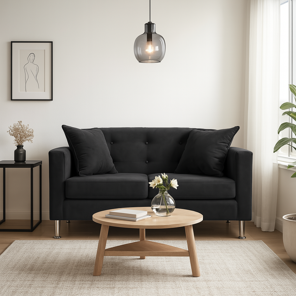 SOFA 2 CUERPOS NEW MALLORCA FELPA NEGRO - 1