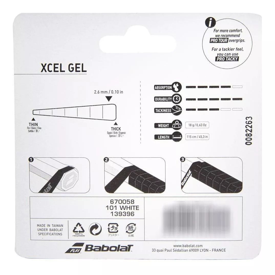GRIP BABOLAT XCEL GEL COMFORT BLANCO TENIS PADEL - 3