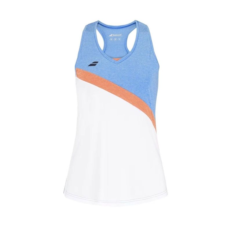 POLERA BABOLAT PLAY TANK TOP WOMEN BLANCA/AZUL TENIS PADEL - 1