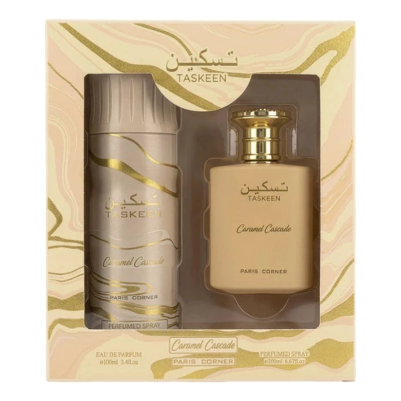 SET PARIS CORNER TASKEEN CARAMEL CASCADE EDP 100 ML + SPRAY 200 ML - 1