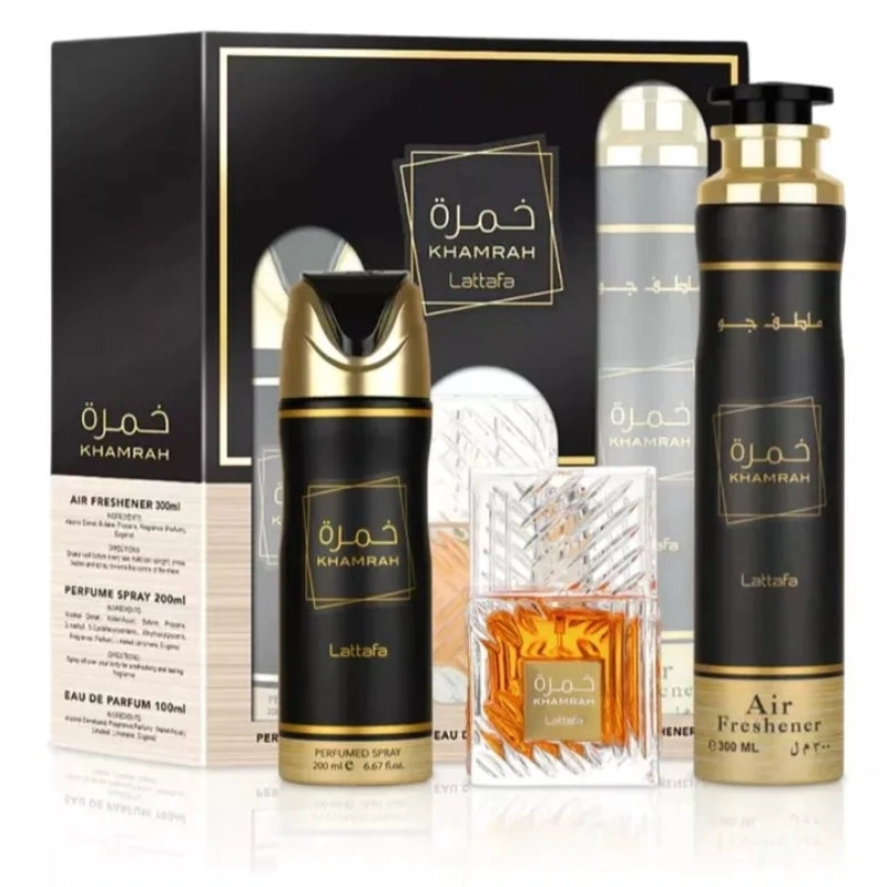 ESTUCHE LATTAFA KHAMRAH EDP 100ML + DEO 200ML + AIRFRESH 300ML - 1