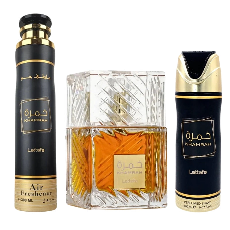 ESTUCHE LATTAFA KHAMRAH EDP 100ML + DEO 200ML + AIRFRESH 300ML - 2