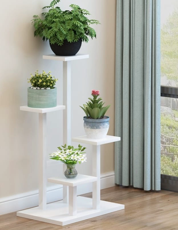 SOPORTE DE MACETEROS TUBOS BLANCO MADERA BLANCA - 3