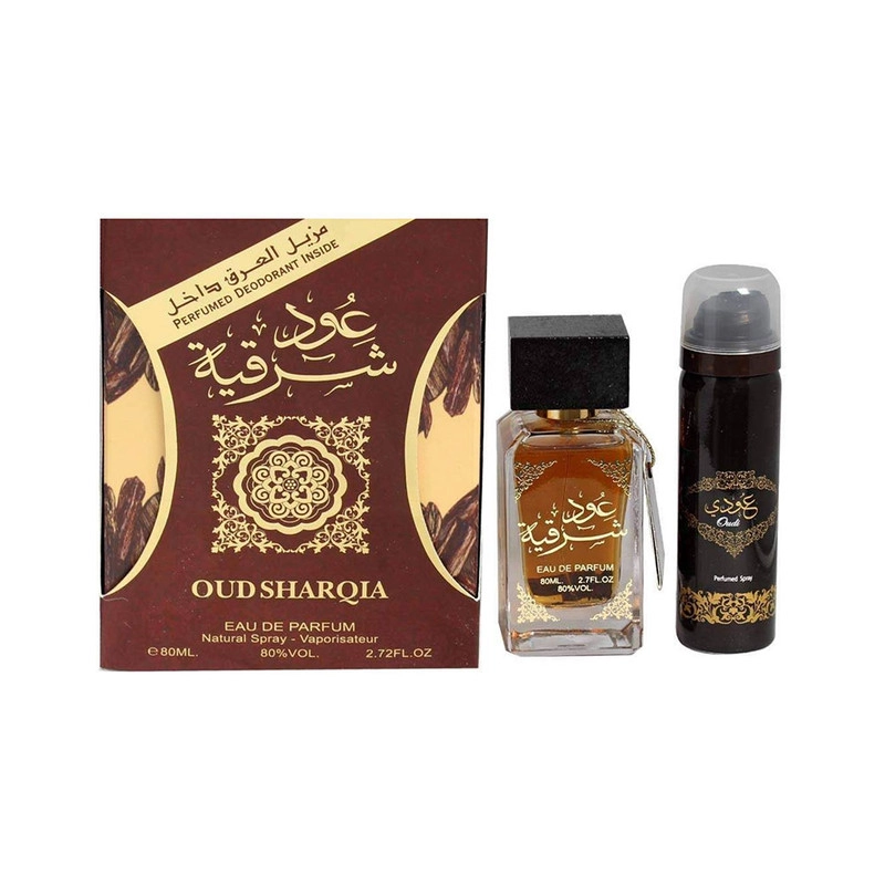 PERFUME UNISEX OUD SHARQIA EDP 80 ML + DEO SPRAY 50 ML SET DE 2 PCS - 1