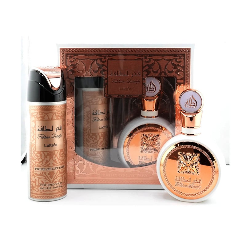 SET PERFUME MUJER LATTAFA FAKHAR EDP 100ML + DEO SPRAY 200ML | AROMAS SOFISTICADOS | 2 PCS | - 1