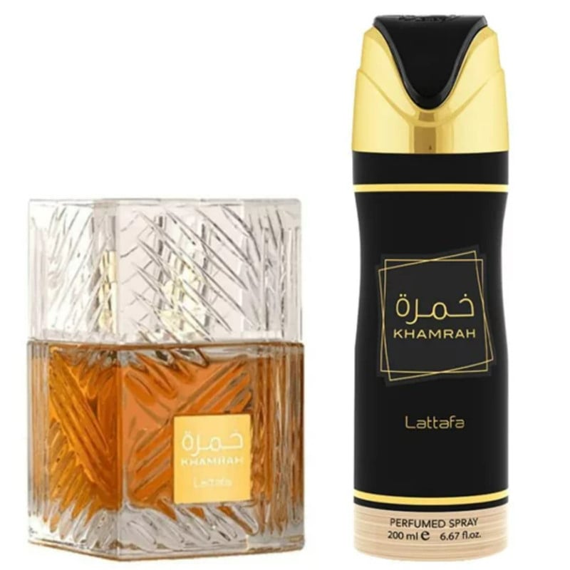 SET PERFUME HOMBRE LATTAFA KHAMRAH EDP 100ML + DEO SPRAY 200ML | ELEGANCIA Y ESTILO | 2 PCS | - 3