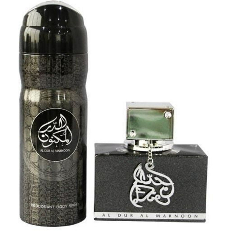 SET LATTAFA HOMBRE AL DUR AL MAKNOON SILVER EDP 100 ML+DEO SPRAY 200 ML - LUJO Y SOFISTICACION - 2