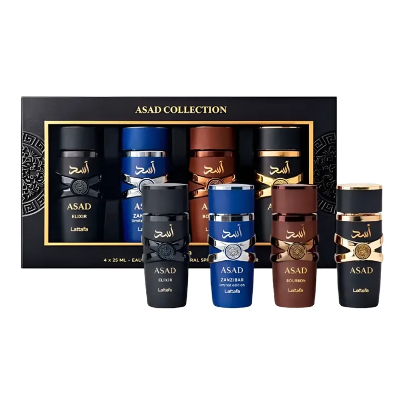 PERFUMES ASAD + ASAD ELIXIR + ZANZIBAR + BOURBON EDP 25 ML SET 4 PCS - 1