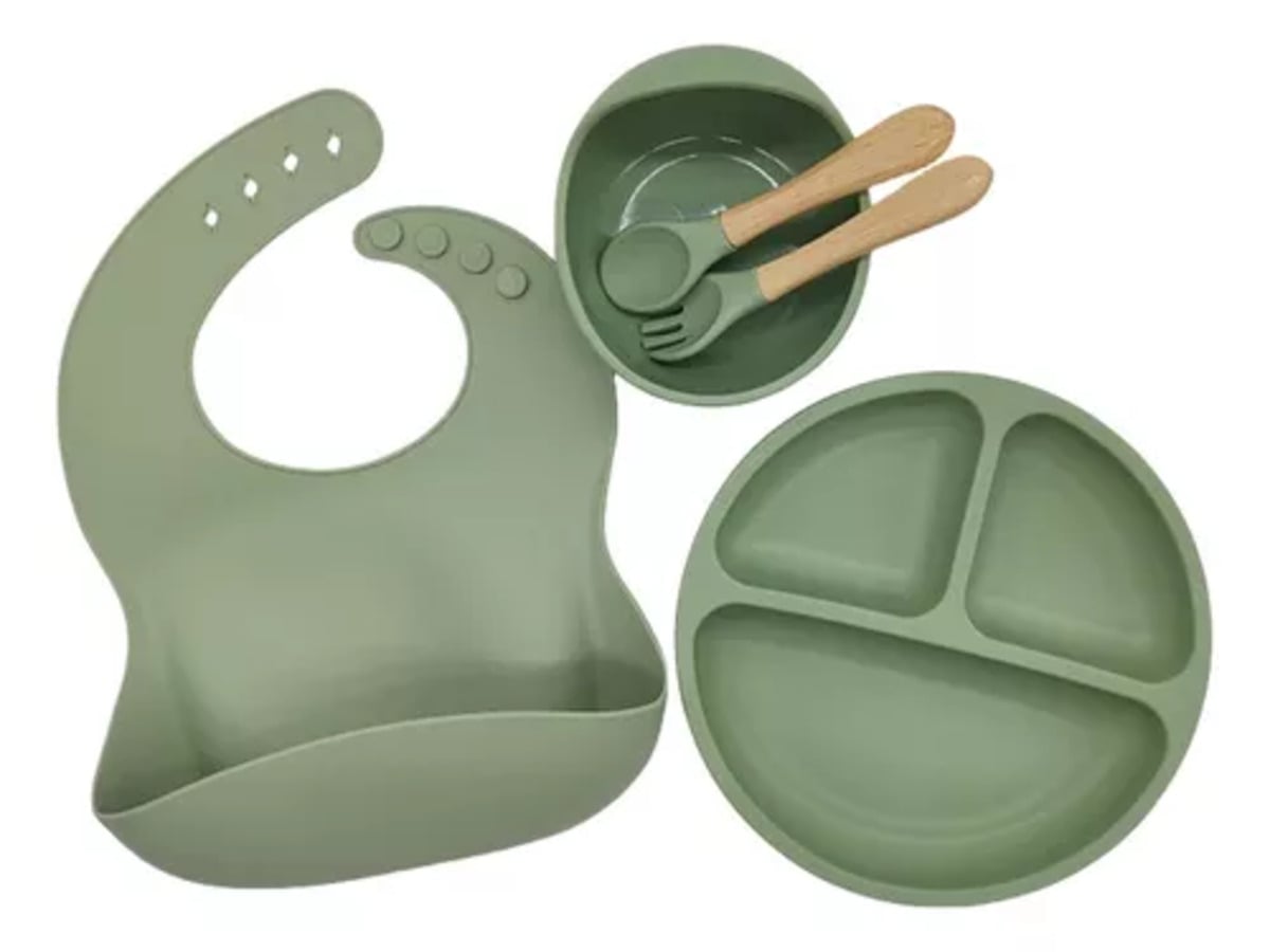 SET DE ALIMENTACIÓN INFANTIL SILICONA VERDE - 1