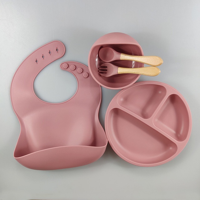 SET DE ALIMENTACIÓN INFANTIL SILICONA ROSA - 1