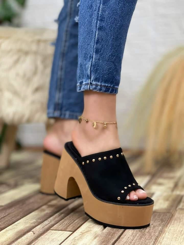 SANDALIAS MUJER AJ CALZADOS NEGRO CON PLATAFORMA M396 - 1