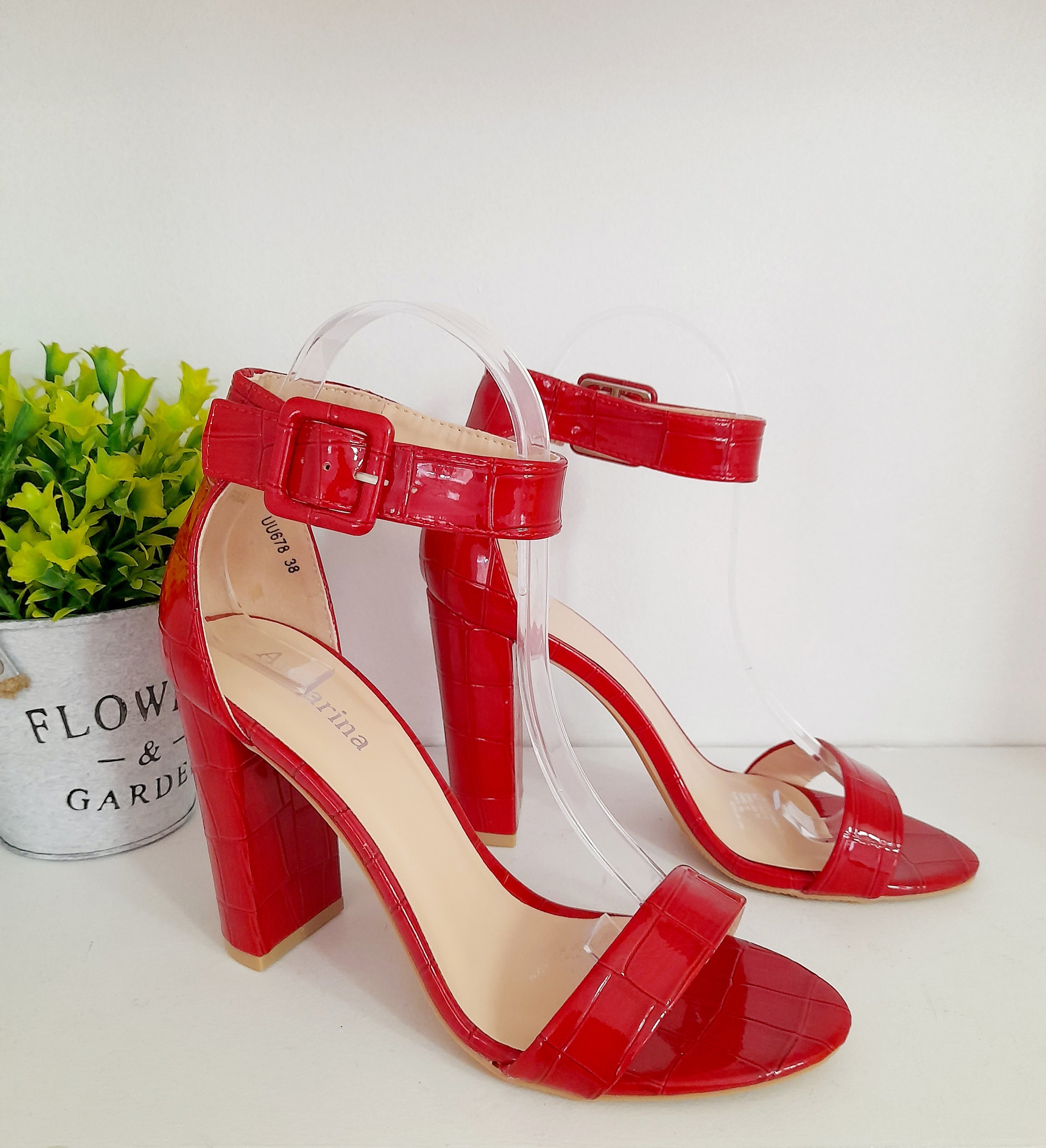 SANDALIAS MUJER AJ CALZADOS ROJO TACO ALTO - 1
