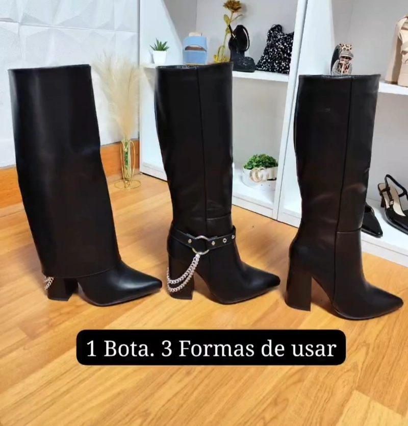 ELEGANTE BOTA NEGRA PARA  MUJER TRES FORMAS DE USAR M570 - 1