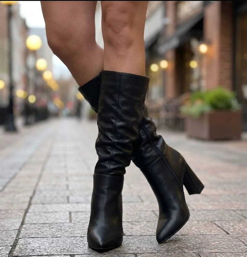 ELEGANTE BOTA NEGRA PARA  MUJER TACO ALTO  EN ECO CUERO M609. HORMA PEQUEÑA - 2