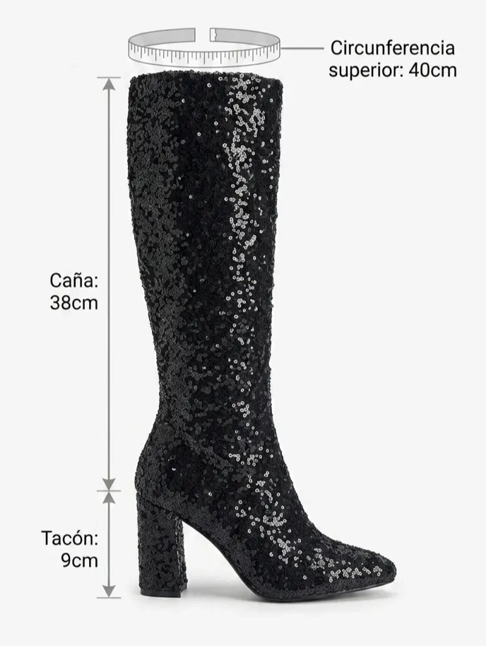 ELEGANTE BOTA NEGRA CON BRILLO PARA MUJER TACO ALTO M642 - 2