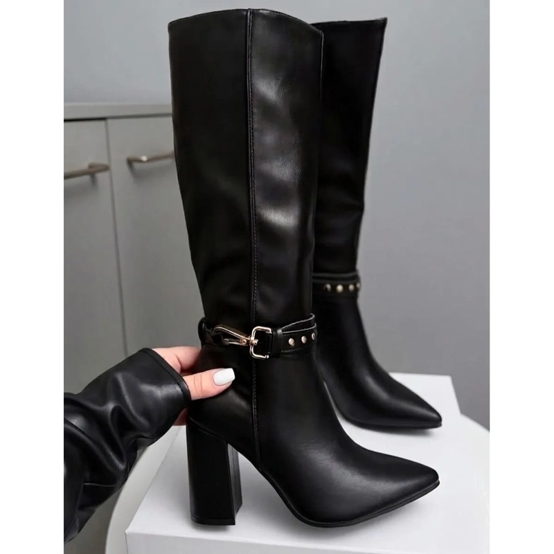 BOTA NEGRA PARA MUJER TACO ALTO EN ECO CUERO M662. HORMA PEQUEÑA - 1
