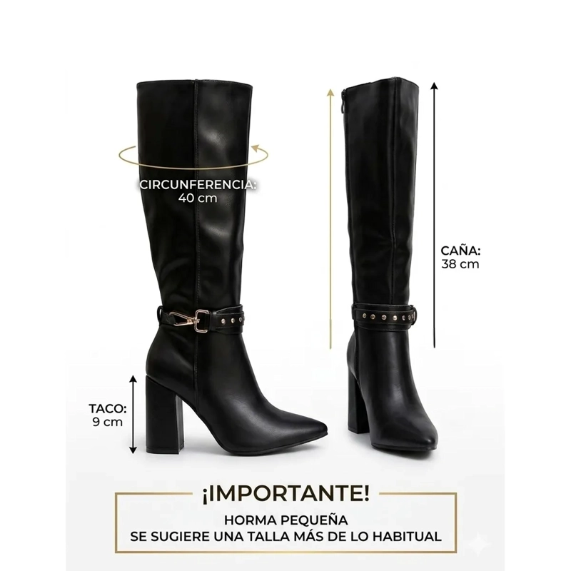 BOTA NEGRA PARA MUJER TACO ALTO EN ECO CUERO M662. HORMA PEQUEÑA - 2