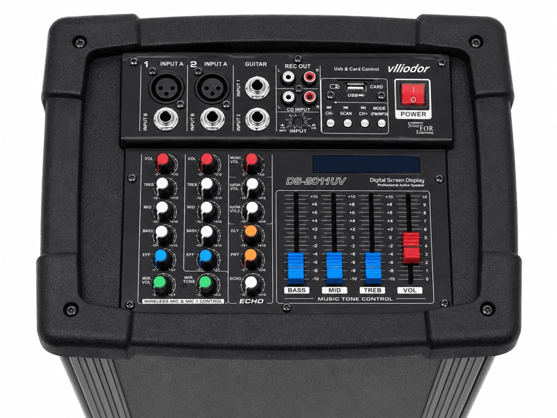 PARLANTE ACTIVO PROFESIONAL VLLIODOR DS-2011UV | DOBLE WOOFER 560W + MICROFONO INALAMBRICO - 2