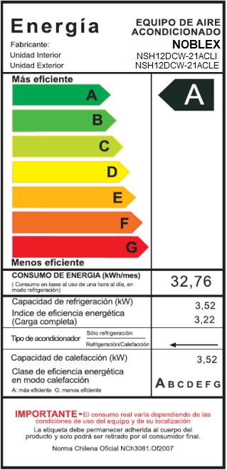 AIRE ACONDICIONADO NOBLEX SPLIT FRÍO CALOR 12000BTU BLANCO - 3