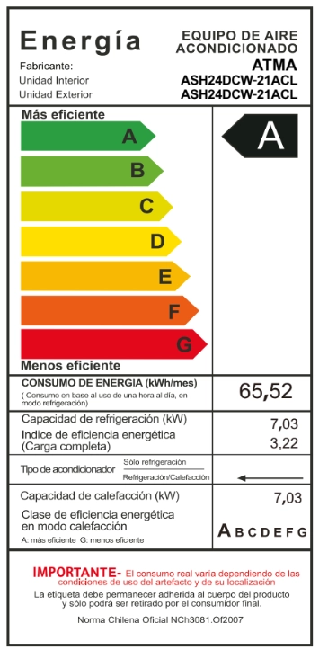 AIRE ACONDICIONADO ATMA SPLIT FRIO CALOR 24000BTU - 9