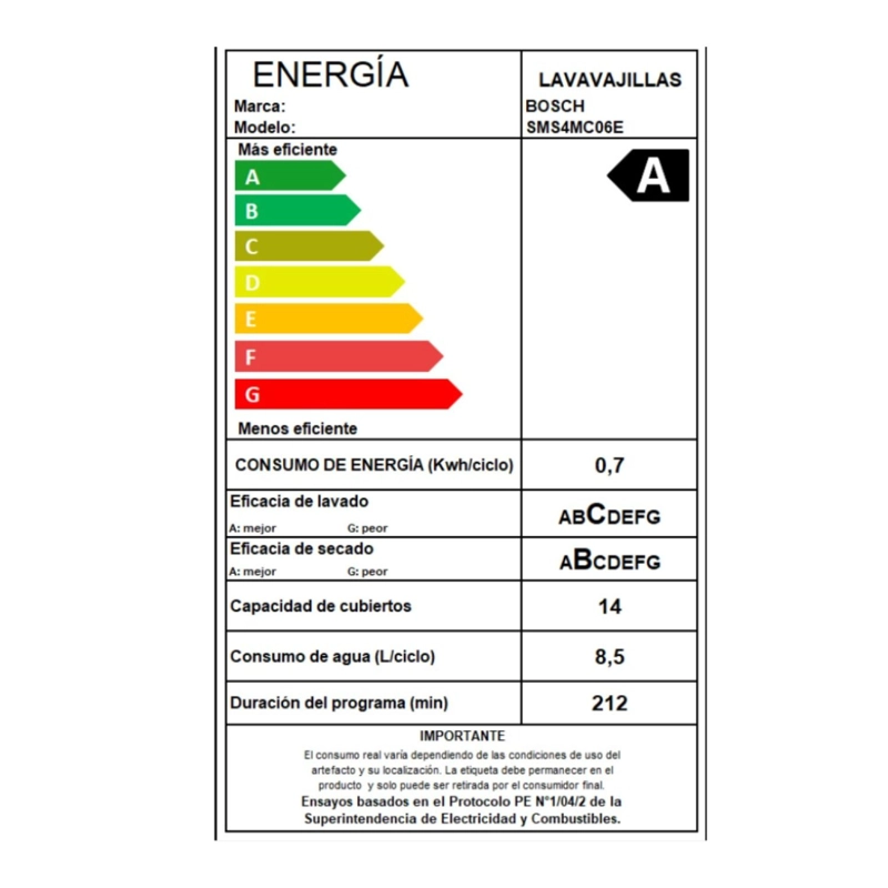 LAVAVAJILLAS BOSCH SERIE 4 SMS4EMC06E 60 CM 14 CUBIERTOS - 8