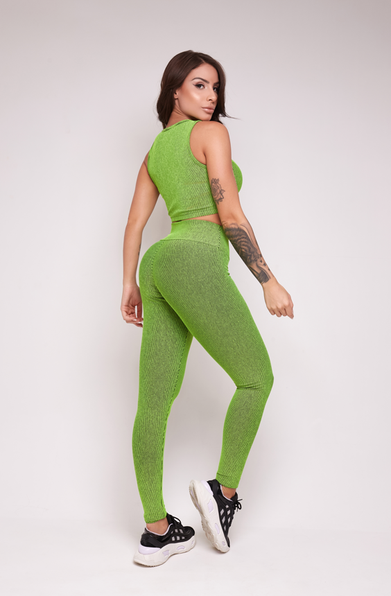 CONJUNTO DEPORTIVO MUJER LETSGYM VERDE CLARO 3D RIB - 2