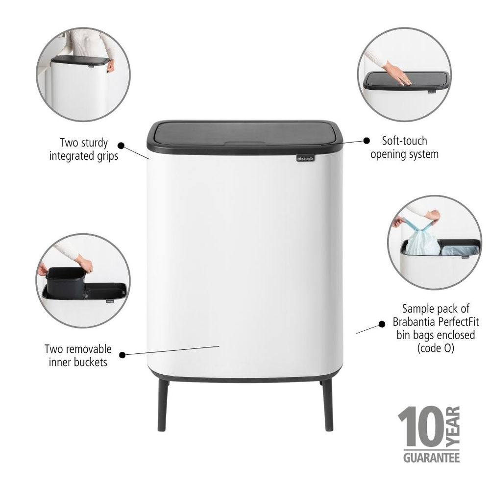 BASURERO BRABANTIA BO TOUCH HI 2 X 30 LT WHITE - 6