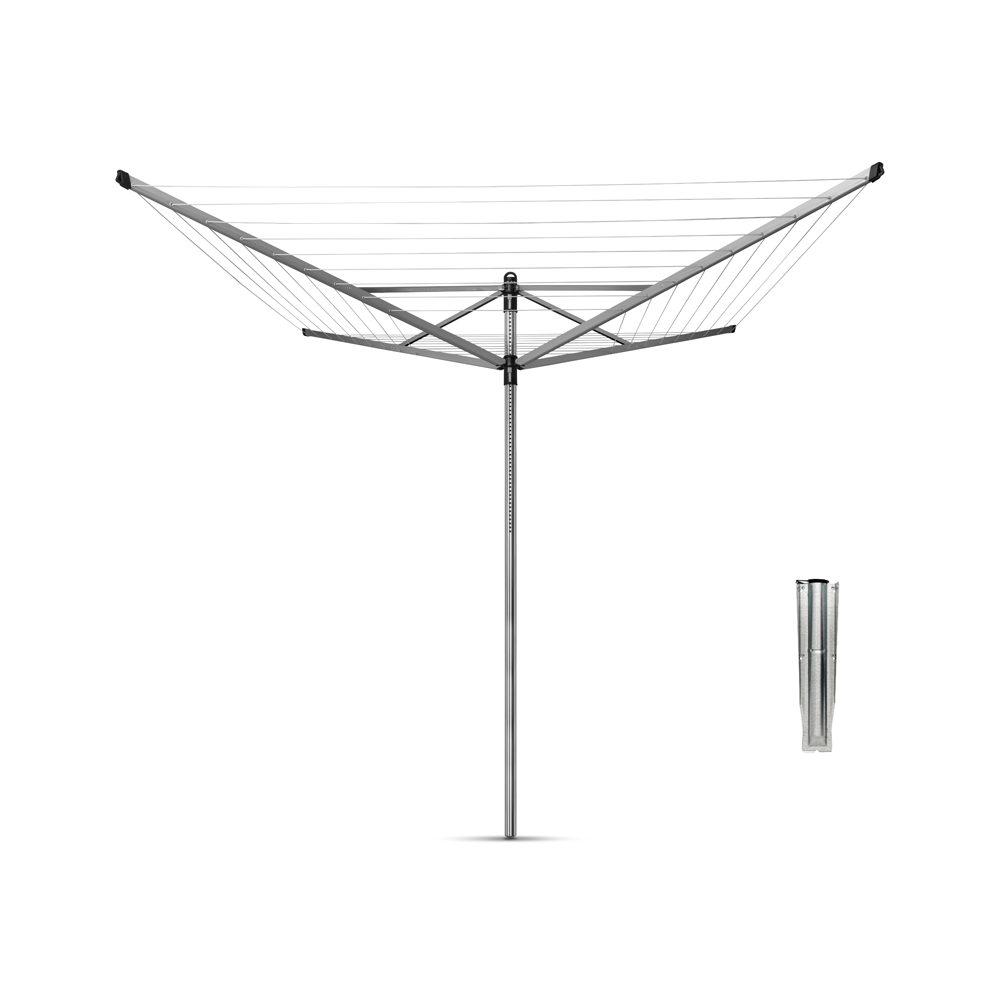 TENDEDERO BRABANTIA PARAGUAS ROTATORIO LIFT-O-MATIC 40 MT + SOPORTE JARDÍN METALLIC GREY - 2