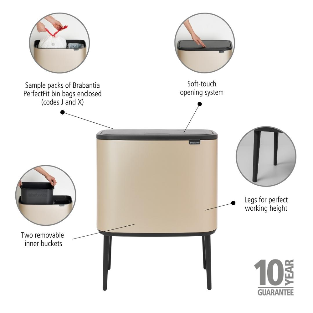BASURERO BRABANTIA BO TOUCH 11 + 23 LT METALLIC GOLD - 7