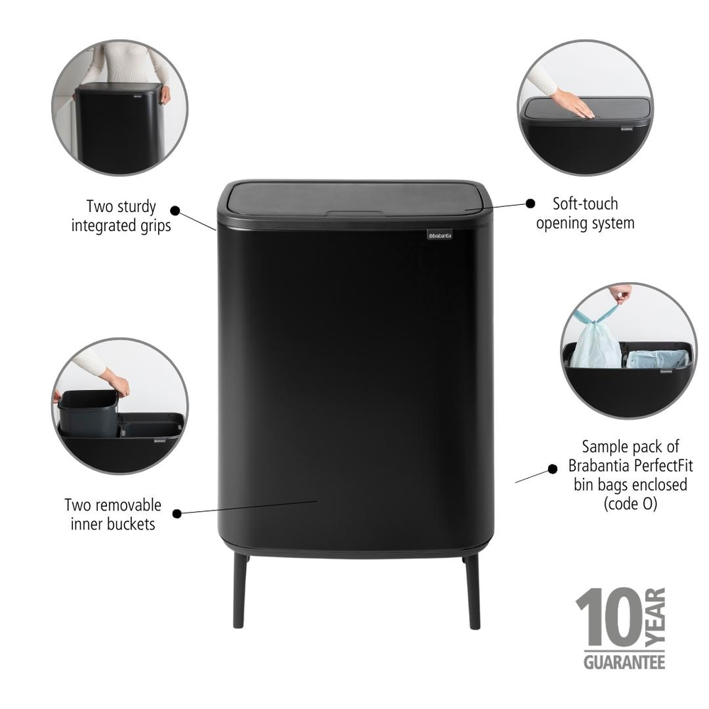 BASURERO BRABANTIA BO TOUCH HI 2 X 30 LT MATT BLACK - 7