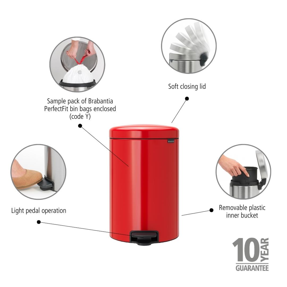 BASURERO BRABANTIA PEDAL NEWICON 20 LT PASSION RED - 6