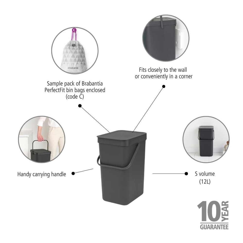 BASURERO BRABANTIA SORT & GO 12 LT GREY - 8