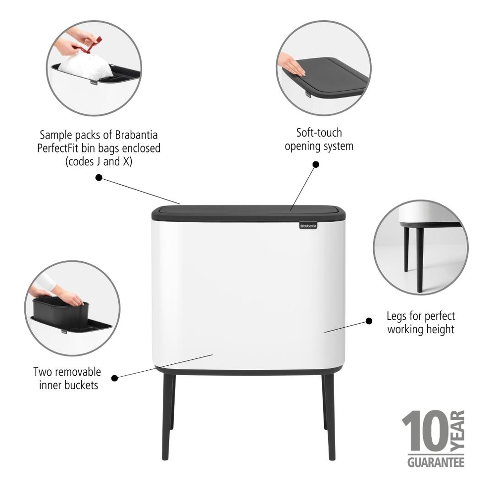 BASURERO BRABANTIA BO TOUCH 11 + 23 LT WHITE - 7