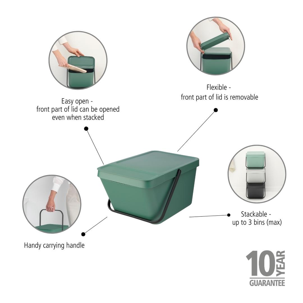BASURERO BRABANTIA APILABLE SORT & GO 20 LT FIR GREEN - 6
