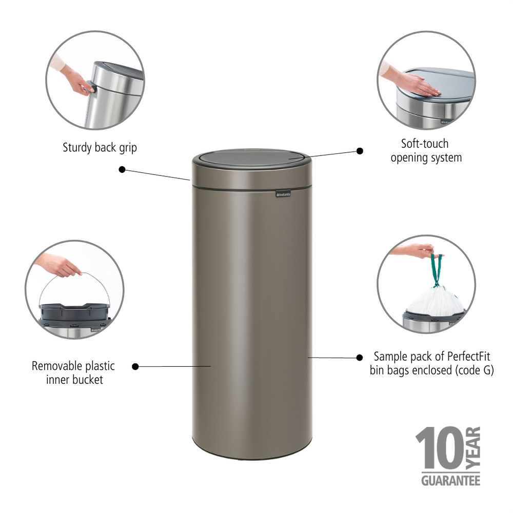 BASURERO BRABANTIA TOUCH NEW 30 LT PLATINUM - 5