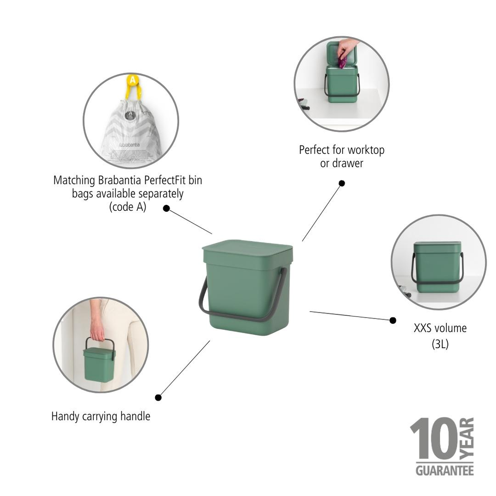 BASURERO BRABANTIA SORT & GO 3 LT FIR GREEN - 7
