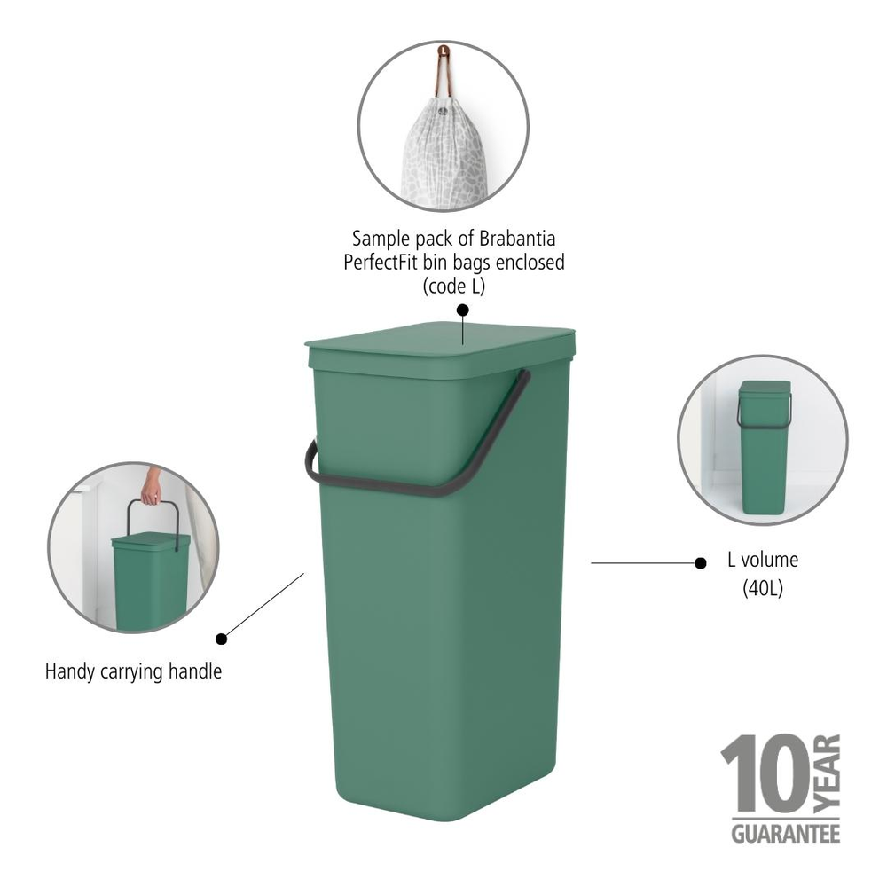 BASURERO BRABANTIA RECICLAJE SORT & GO 40 LT FIR GREEN - 7