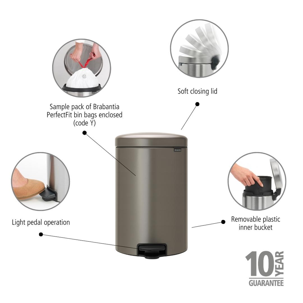 BASURERO BRABANTIA PEDAL NEWICON 20 LT PLATINUM - 6