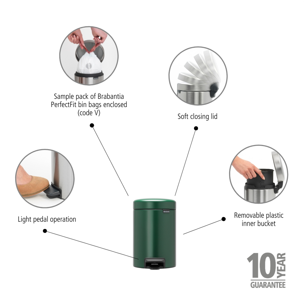 BASURERO BRABANTIA PEDAL NEWICON 3 LT PINE GREEN - 7
