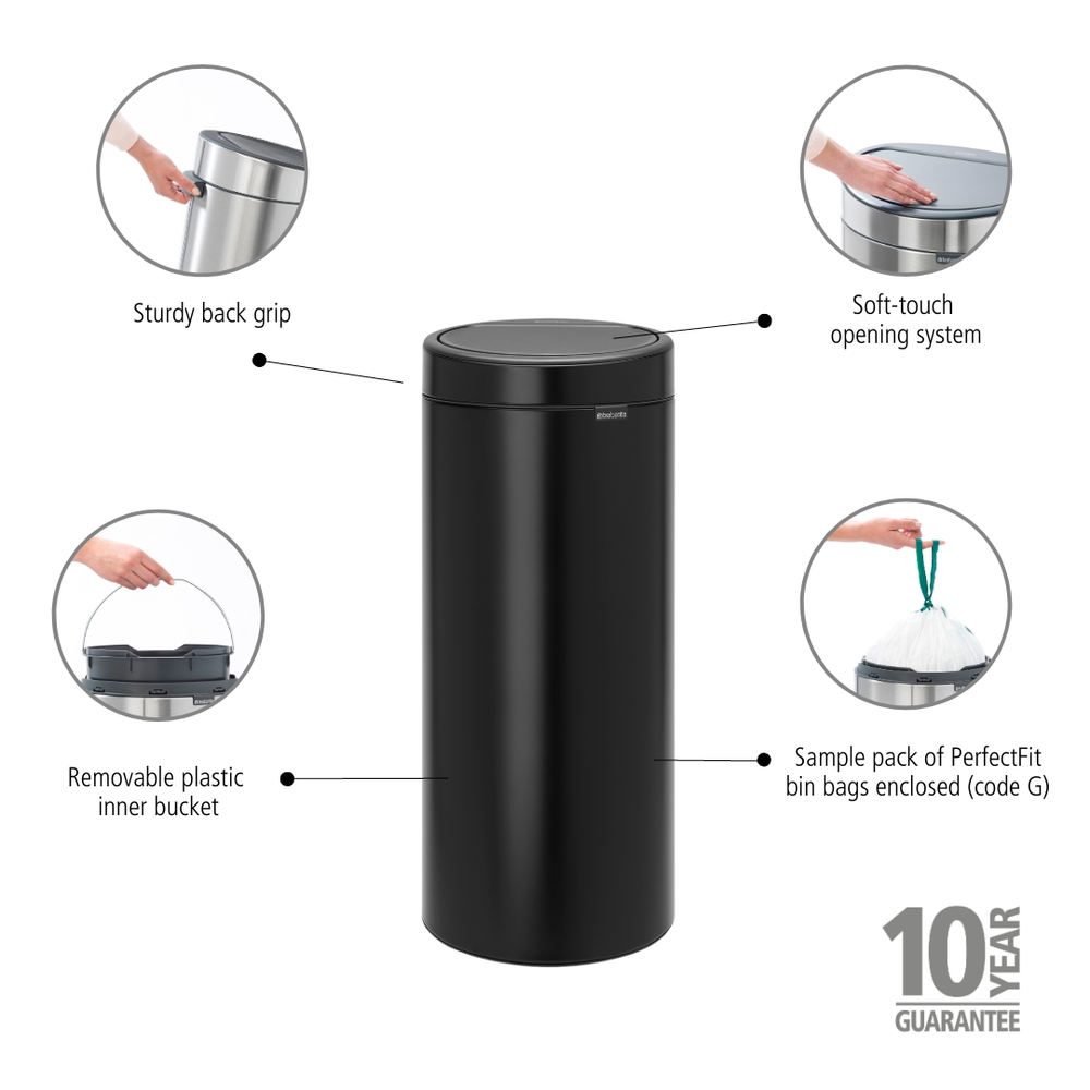 BASURERO BRABANTIA TOUCH NEW 30 LT MATT BLACK - 6