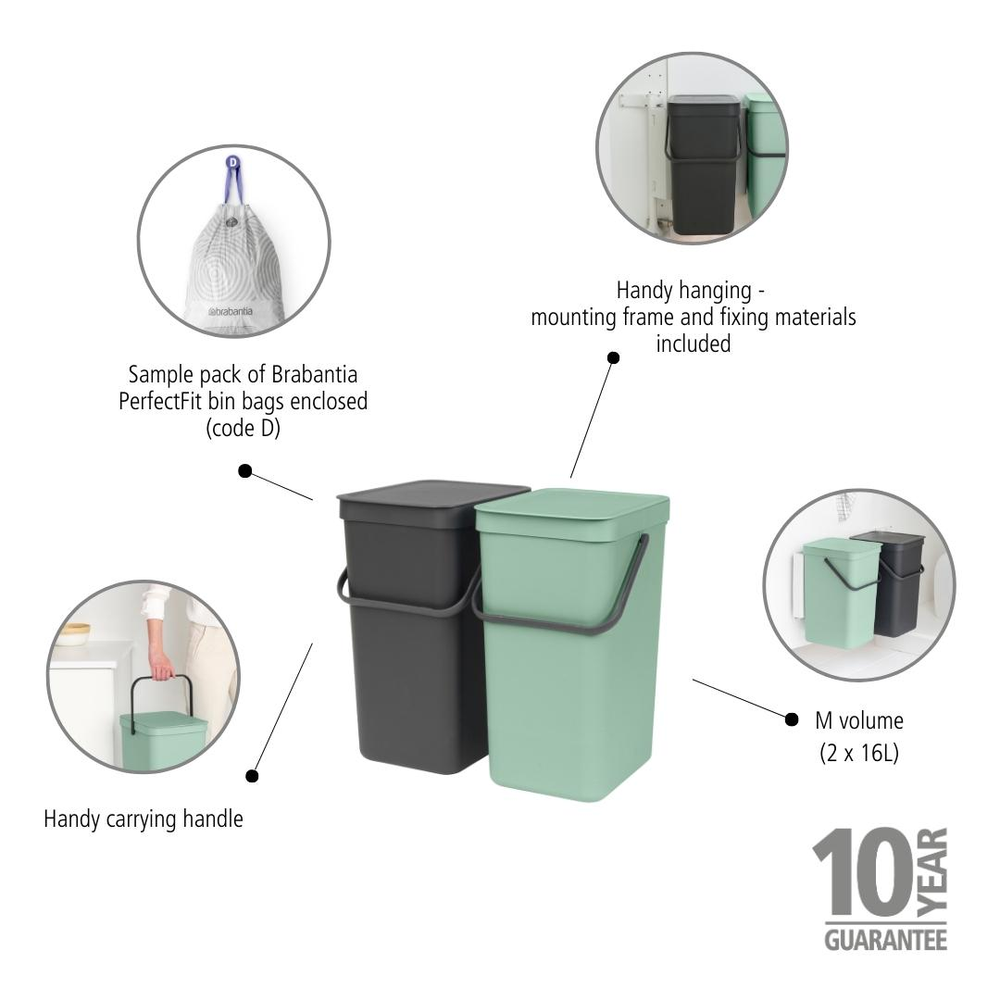 BASURERO BRABANTIA SORT & GO 2 X 16 LT MULTI - 7